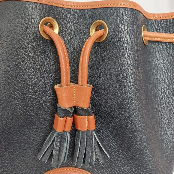 Dooney and Bourke Navy Tassel Leather Drawstring Purse - Picture 3 of 16